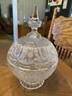 Heavy Lead Glass Candy Or Nut Bowl Etched Frosted Daisy Flowers