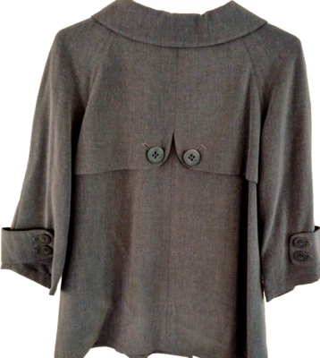 Chaqueta Larry Levine Forrada Elástica Talla 8 Gris Oscuro Manga 3/4 Abotonada Swingy Foto 1 de 3
