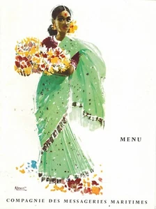 1968 - Menu à Bord 1ère Classe - Compagnie Maritime - Inde - J.Laborde - Foto 1 di 2
