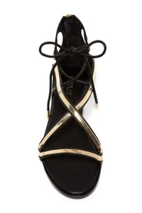 $298 Rachel Zoe Babette Black Leather Gold Chain Lace-Up Sandal Shoes - SIZE 7 - Picture 1 of 7
