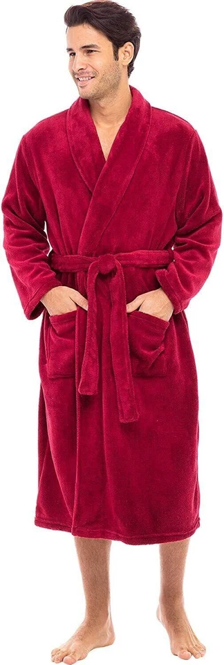 Alexander Del Rossa S/M Men's Maroon Fleece Plush Long Belted Hooded Robe New - Image 1 of 4