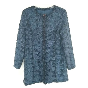 YEST Moda Mujer EUR 42 UK 14 EE. UU. 10 Azul Negro Abrigo de Piel Sintética  - Imagen 1 de 6