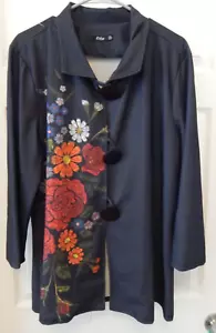 VINTAGE Lily by Fermiana Black Floral Print Big Button Cover Up Long Sleeve 2XL - Picture 1 of 6