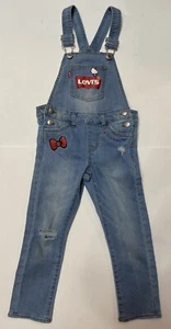 Levi’s x Hello Kitty Girls Distressed Blue Jean Overalls VGC Size 4 Regular - Picture 1 of 9