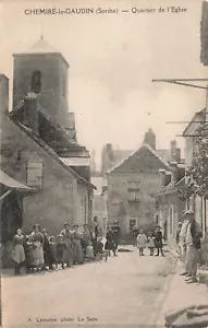 CARTOLINA CHEMIRE-LE-GAUDIN SARTHE FRANCIA ABITANTI DEL VILLAGGIO QUARTIER DE L'EGLISE 080724 T - Foto 1 di 4