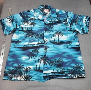 Vintage RJC Hawaiian Shirt Mens 2XL Blue Graphic Tropical Lightweight Vacation - Picture 1 of 8