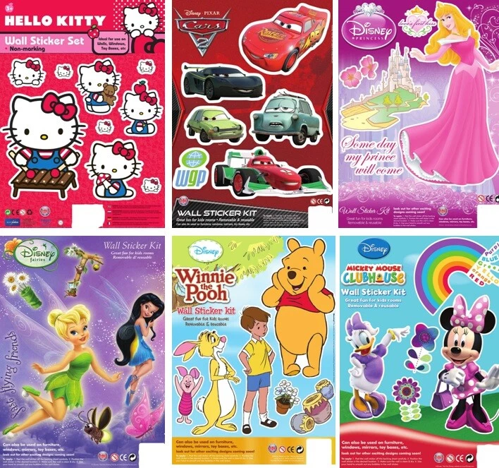 PACK OF 3 WALL STICKERS KIT GIFT IDEA STOCKING FILLER BAG XMAS KID DISNEY KITTY - Image 1 of 1