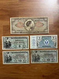United States Military Payment Certificate ( MPC )- Mixed Lot Of 5 - Circulated. - Picture 1 of 2