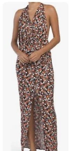 NEW Free People Sz L Daria Maxi Dress Black Orange Swimsuit Cover Up Vacation F1 - Picture 1 of 7