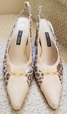 Zapatos de cuero gamuza ESCADA beige y estampado animal de dos tonos talla 7-1/2B, Italia  Foto 1 de 4