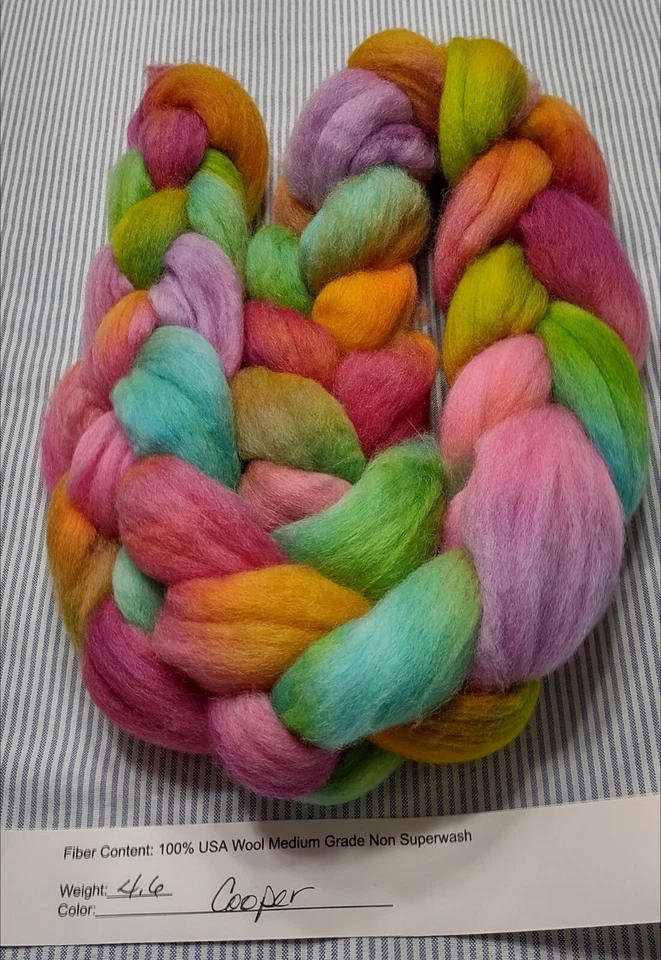 USA Sourced Hand Dyed Painted Med Wool Combed Top Roving Spinning Felting Cooper - Image 1 of 1