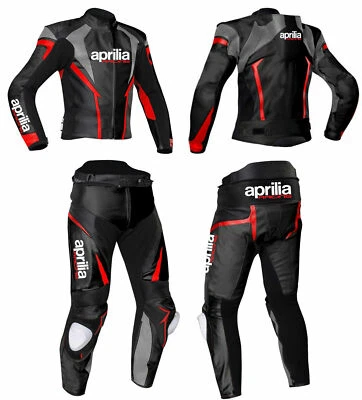 APRILIA Traje Motorista de Cuero Hombres Chaqueta de Cuero de Moto Pantalones  - Imagen 1 de 2