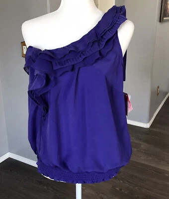 Blusa para mujer 6Degrees talla XL un hombro con volantes, cintura elástica. Foto 1 de 4