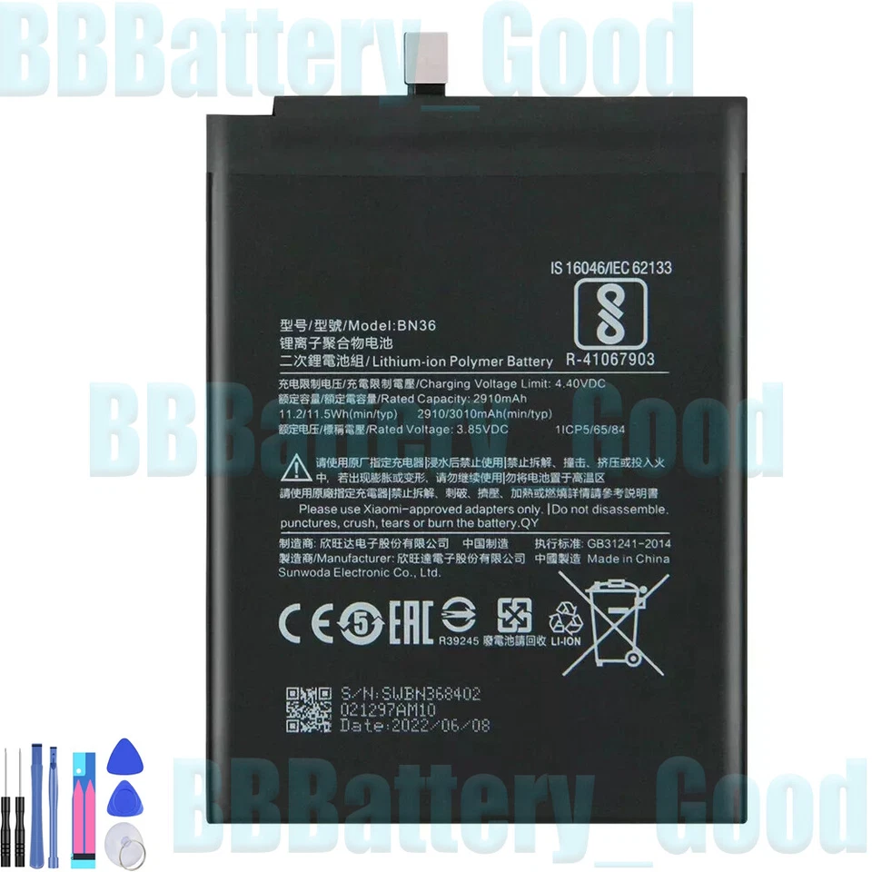 Replacement Phone Battery BN36 For Xiaomi Mi6X Mi 6X MiA2 Mi A2 3010mAh - Image 1 of 4