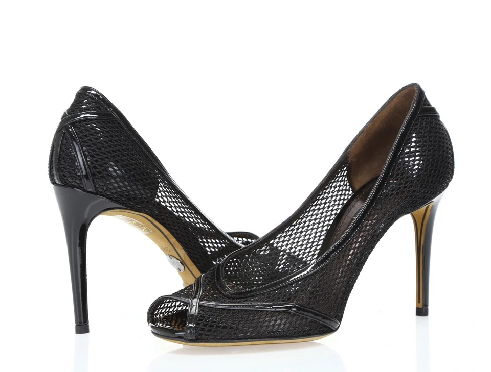 DOLCE & GABBANA charol negro punta abierta tacones talla EU 38.5 Foto 1 de 4