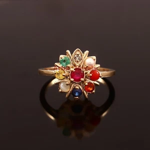 Natural Navratna Gemstone with Gold Plated 925 Sterling Silver Women's Ring #226 - Picture 1 of 13