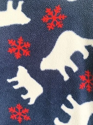 Women Large Polar Bear Navy Blue Fleece Top Jacket Front Button Cabin Creek - Image 1 of 4