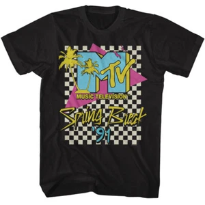 MTV Music Television Spring Break 91 Palm Trees Checkered Men's T Shirt - Picture 1 of 5