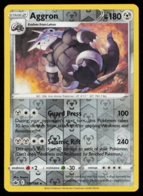 Aggron 111/198 Reverse Holo Rare - 2021 Pokemon Chilling Reign LP - Image 1 of 3