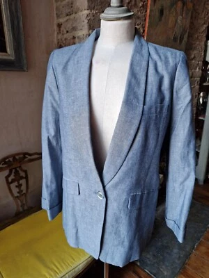 J Crew Chambray Blue Linen cotton Blazer Size 10 - Image 1 of 4