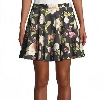 NWOT Alice + Olivia Womens Cotton Floral Print Zip Up Flare Skirt Black Size 6 - Image 1 of 4