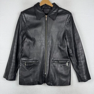 Chaqueta de cuero Valerie Stevens para mujer mediana negra de piel de cordero de Nueva Zelanda Foto 1 de 4