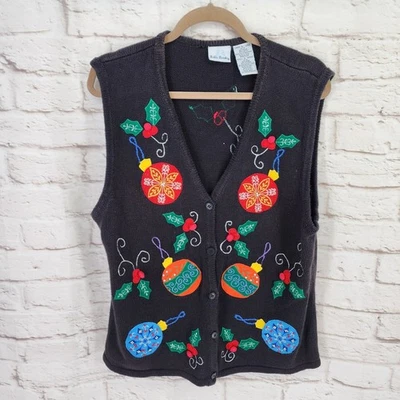 Chaleco Suéter Navidad Vintage Años 90 Grande Kitsch Retro Tejido Cuentas Bordadas Foto 1 de 4