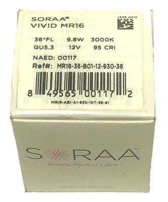 SORAA VIVID 9.8W LED MR16 12V - 36 DEGREE FLOODS - 3000K - Image 1 of 2