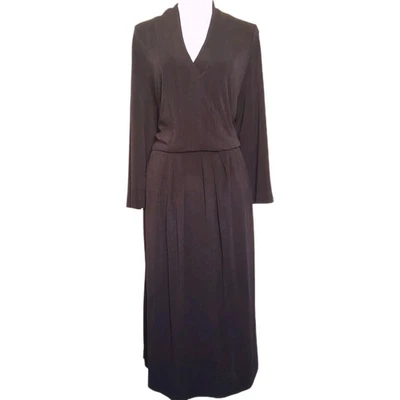 Coldwater Creek Black Jersey Knit Dress Sz 16  V-Neck 3/4 Sleeve Pockets Stretch - Image 1 of 4