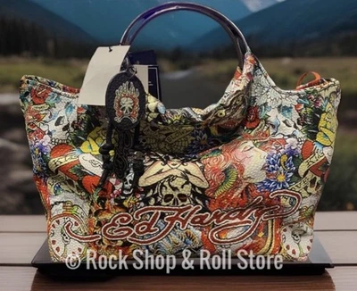 Ed Hardy Multicolored Y2K Classic Tattoo Art  Top Metal Handle Bag ~  NWT - Image 1 of 3