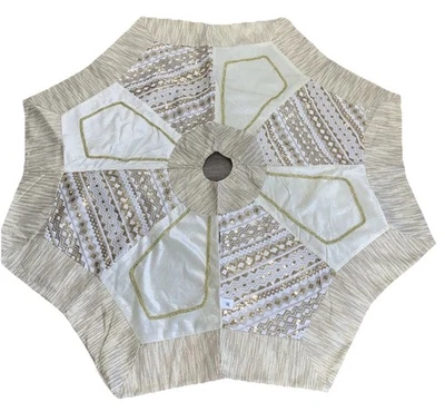 Valery Madelyn Christmas Tree Skirt 60 Inch Beaded White Gold Octagon - Image 1 of 4