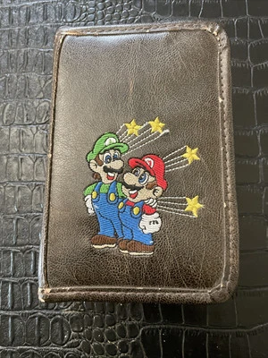 Vintage Nintendo DS Game Case Super Mario Luigi Faux Brown Leather Embroidered - Image 1 of 4