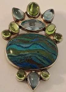 STARBORN Creations Handmade Sterling Silver Gemstone Blue Topaz Peridot Pendant - Picture 1 of 9