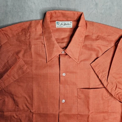 Vintage Button Up Shirt Mens Medium Orange SS Sir Walter Made in USA 70's - Image 1 of 4