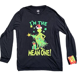 X-Mas The Grinch Im the Mean One Mens Medium Black Pajama Top Shirt New w Tags - Picture 1 of 3