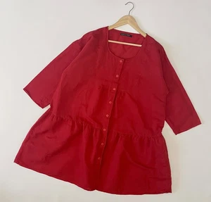 Gudrun Sjoden Tunic Dress Linen Cotton Red Artsy Babydoll Tiered Size L - Picture 1 of 16