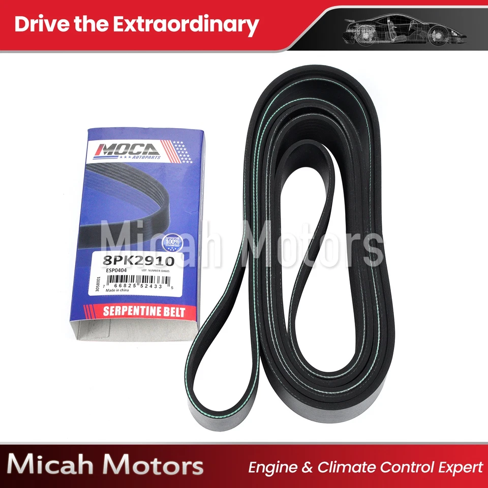 Serpentine Belt 8PK2910 for 02-04 Mercedes-Benz C32 SLK32 AMG 05-06 Crossfire Foto 1 de 4