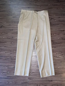 Pantalones de vestir Canali para hombre beige tostado 100 % lana plisados pantalones delanteros calce clásico - Imagen 1 de 6