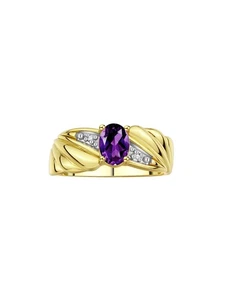 RYLOS AMETHYST & DIAMOND ANGEL WING RING  YELLOW GOLD PLATED SILVER SIZE 6 - Picture 1 of 6