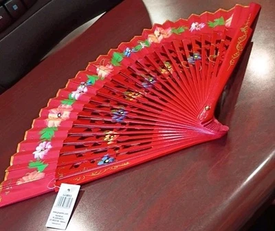 Precioso Abanico Diseño Floral Rojo Plegable Hecho en España Foto 1 de 4