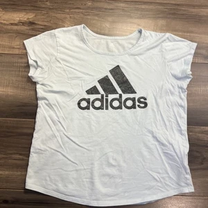 Adidas Shirt Kids Blue Large Short Sleeve - Picture 1 of 7