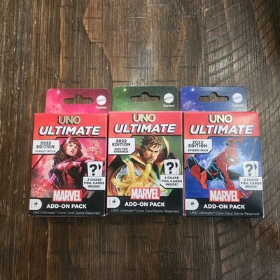 Uno Ultimate Card Game Marvel Add-On Pack X3 Spiderman Dr Strange Scarlet Witch - Image 1 of 2