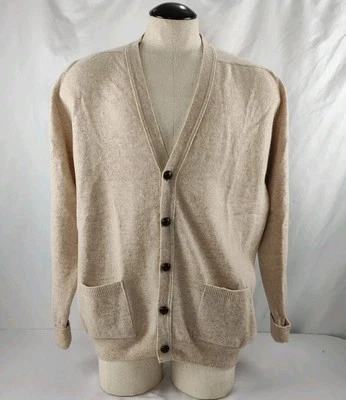 L.L. Bean Vintage Beige Wool Cardigan Sweater Made In Ireland Size L Tall - Image 1 of 4