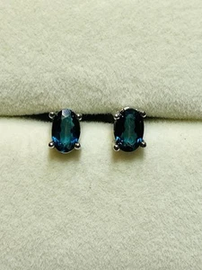 Dainty 925 Sterling Silver Natural London Blue Topaz Stud Earrings - Picture 1 of 9