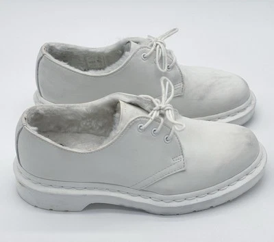 Dr Martens 1461 Mono White Leather Oxford Faux Fur Lined Lace Up Shoes Size 36 - Image 1 of 4