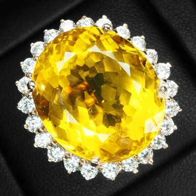 Brillantes anillos de oro rosa de plata de ley 925 de 24,30 quilates de citrino amarillo dorado Foto 1 de 4