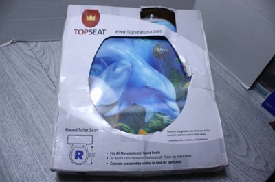 Assento sanitário frontal fechado redondo série Ocean 3D estampa golfinho azul peixe oceano - Imagem 1 de 4