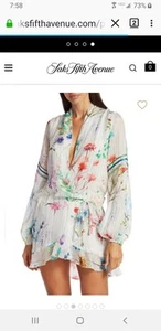 Rococo Sand Floral Print Satin Wrap Mini Dress sz Medium Reg. $351 - Picture 1 of 14