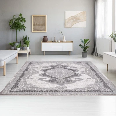 Teppich Klassisch Ornamente Floral in  Grau Hoch-Tief-Effekt Wohnzimmer - Bild 1 von 4