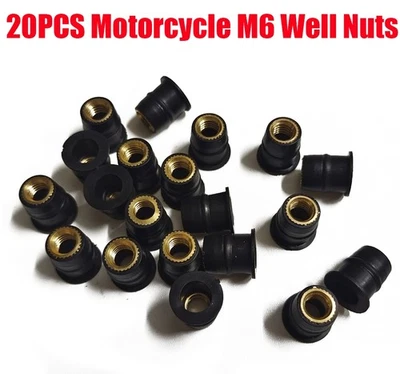 20 Piezas Tuercas de Pozo para Motocicleta M6 Latón Parabrisas Carenado Goma de Nogal Foto 1 de 4